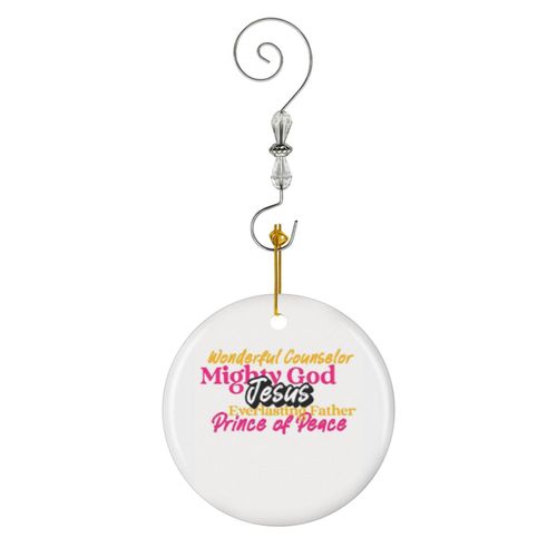 Ornements de Noël Isa 9 6 Conseiller merveilleux, Dieu puissant, Père éternel, Prince de paix en Céramique avec Crochet et Cristal Décorations Souvenirs Pendentif Décoratif pour Voiture