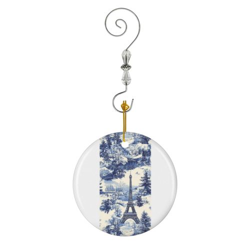Ornements de Noël Ornements élégants de la Tour Eiffel de Paris congelés par Chinoiserie bleue et blanche pa en Céramique avec Crochet et Cristal Décorations Souvenirs Pendentif Décoratif...