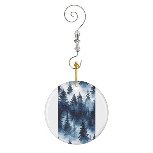 Ornements de Noël Flocons de neige de la forêt gelée Conceptions de Noël modernes bleu marine et blanc par N en Céramique avec Crochet et Cristal Décorations Souvenirs Pendentif Décoratif...
