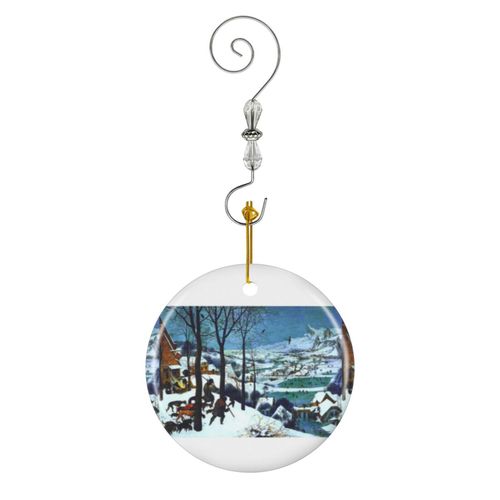 Ornements de Noël Chasseurs dans la neige 1565 Peinture de Pieter Bruegel l'Ancien en HD en Céramique avec Crochet et Cristal Décorations Souvenirs Pendentif Décoratif pour Voiture