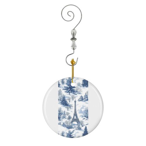 Ornements de Noël Noël Tour Eiffel Bleu Et Blanc Par NoarusRainbowLand - Parisian Holiday Elegance en Céramique avec Crochet et Cristal Décorations Souvenirs Pendentif Décoratif pour Voiture