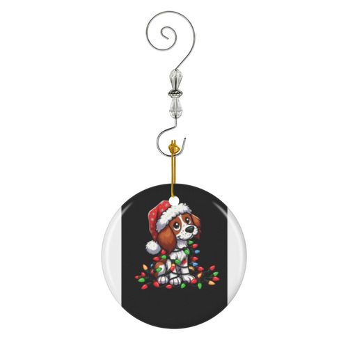 Ornements de Noël Lumières de Noël pour chien épagneul breton en Céramique avec Crochet et Cristal Décorations Souvenirs Pendentif Décoratif pour Voiture