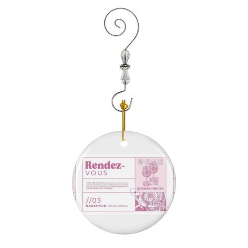 Ornements de Noël EXO Baekhyun - Bonjour, Monde Subtil Kpop Merch, Rendez Vous, EXO Unique Fan Gift, Rose, L en Céramique avec Crochet et Cristal Décorations Souvenirs Pendentif Décoratif...