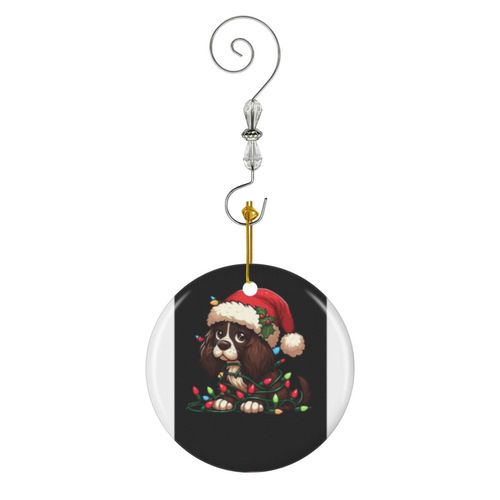 Ornements de Noël Lumières de Noël pour chien épagneul springer anglais en Céramique avec Crochet et Cristal Décorations Souvenirs Pendentif Décoratif pour Voiture