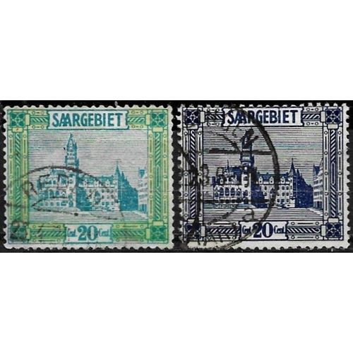 Allemagne, Land De Sarre Sous Adm. Française 1922 / 23, Beaux Timbres Yvert 88 Et 89, Hôtel De Ville De Sarrebruck, Oblitérés, Tbe.