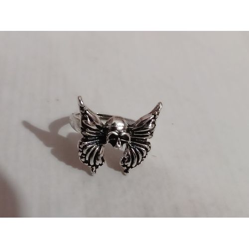 Bague Métal Argenté, Papillon Tête De Mort,Taille 17.3