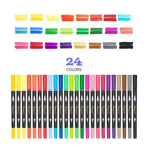 Stylos Marqueurs À Double Pinceau,8/12/24/36/160,120 Couleurs,Crayon De Couleur,Marqueurs D'art Pour Aquarelle,Calligraphie Fineline Feutre A Alcool - Type 24 Colors Black