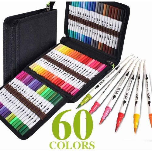 Stylos Marqueurs À Double Pinceau,8/12/24/36/160,120 Couleurs,Crayon De Couleur,Marqueurs D'art Pour Aquarelle,Calligraphie Fineline Feutre A Alcool - Type 60 Colors White B