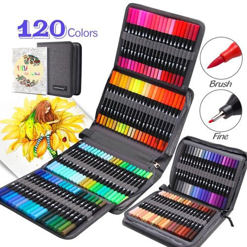 Stylos Marqueurs À Double Pinceau,8/12/24/36/160,120 Couleurs,Crayon De Couleur,Marqueurs D'art Pour Aquarelle,Calligraphie Fineline Feutre A Alcool - Type 120 Colors Black