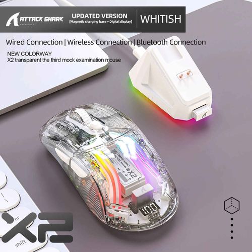Attack Shlavabo-Souris Bluetooth X2 Pro À Charge Magnétique,Leic-Mode,Lumières Rvb,Transparente,Indicateur De Batterie,Ordinateur,Téléphone - Type White Transparent
