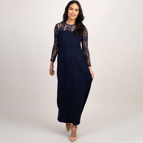 Robe Longue En Dentelle Pour Femmes Enceintes,Manches Longues,Col Rond,Ajouré,Soirée,Maxi,Robes De Grossesse