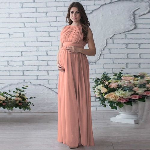 Robe Longue En Mousseline De Soie Pour Femmes Enceintes,Tenue De Soirée Décontractée À Manches Longues,Maxi,Ds19