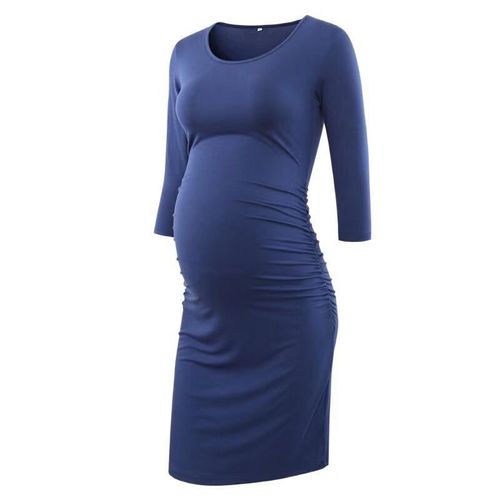 Alterfur S-Robe De Grossesse Mi-Longue À Col Rond Pour Femme Enceinte,Manches Longues,Confortable,Vêtements De Grossesse Monochromes,2023
