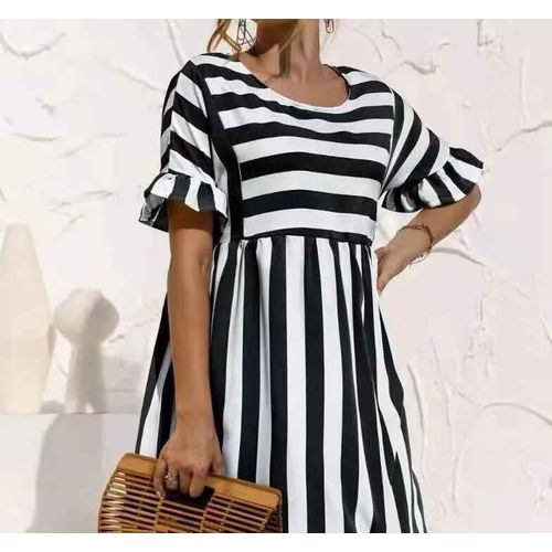Robe De Plage À Rayures Pour Femmes,Vêtements D'été,Manches À Volants,Mini Robe De Soirée De Grossesse,Robe D'été Éducative