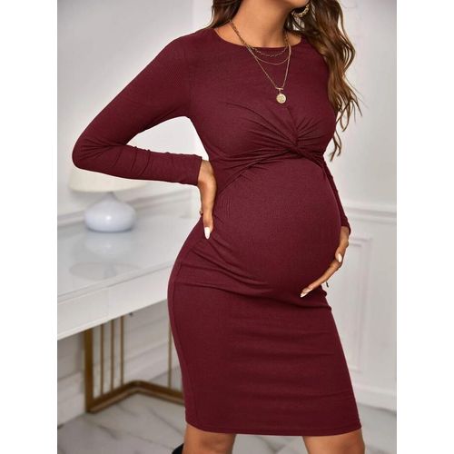 Robe Mi-Longue À Manches Longues Pour Femmes Enceintes,Vêtements De Batterie De Maïs,Solide,Alterlong,Criss Cross,Wlwear Premama,Automne,2023