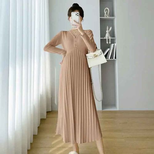 Robe Pull Longue En Tricot Pour Femmes Enceintes,Pulls D'automne Et D'hiver,Vêtements De Grossesse Décontractés,Mode,Nouvelles Robes Plissées