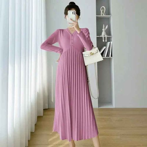 Robe Pull Longue En Tricot Pour Femmes Enceintes,Pulls D'automne Et D'hiver,Vêtements De Grossesse Décontractés,Mode,Nouvelles Robes Plissées