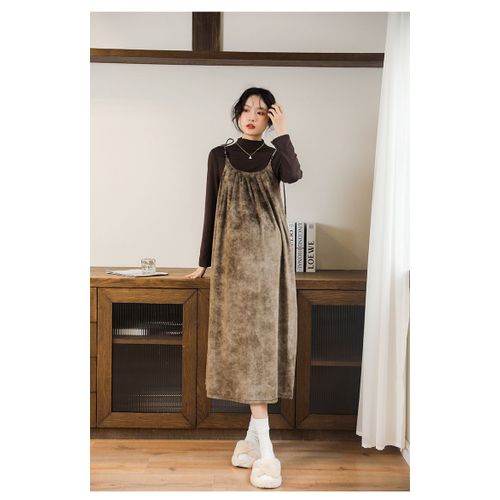 Robe Longue De Style Coréen Pour Femmes Enceintes,Vêtements D'automne Et D'hiver,Robe De Grossesse Vintage,Grande Taille,Bretelles Alterstrap