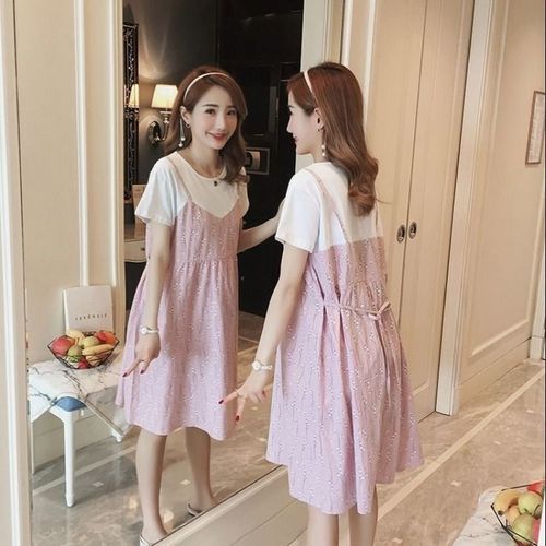 Robe Patchwork À Manches Courtes Pour Femme Enceinte,Tenue De Longueur Moyenne,Style Floral