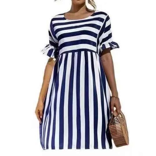 Robe De Plage À Rayures Pour Femmes,Vêtements D'été,Manches À Volants,Mini Robe De Soirée De Grossesse,Robe D'été Éducative