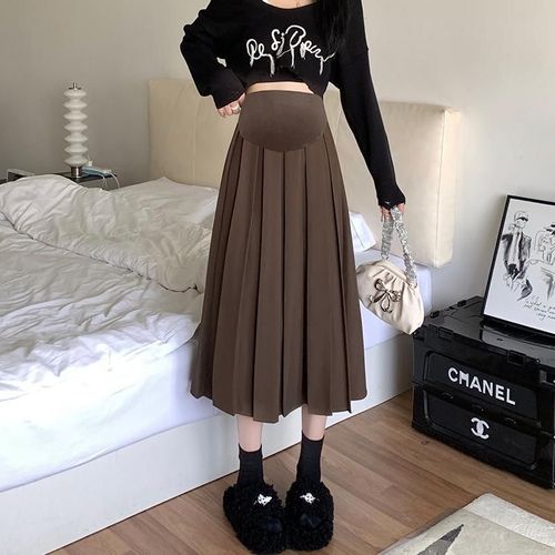 Jupe Trapèze Taille Haute,Tenue De Printemps/Automne,Longueur Moyenne,Support De Taille,Parapluie,Café,Document