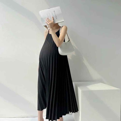 Robe De Maternité Sans Manches Pour Femmes,Jupe Plissée,Slim,Version Coréenne,Grande Taille,Robe Longue À Bretelles,Nouvelle Été