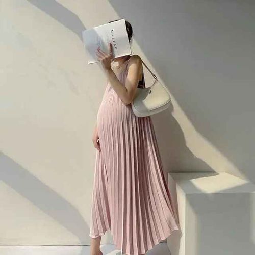 Robe De Maternité Sans Manches Pour Femmes,Jupe Plissée,Slim,Version Coréenne,Grande Taille,Robe Longue À Bretelles,Nouvelle Été