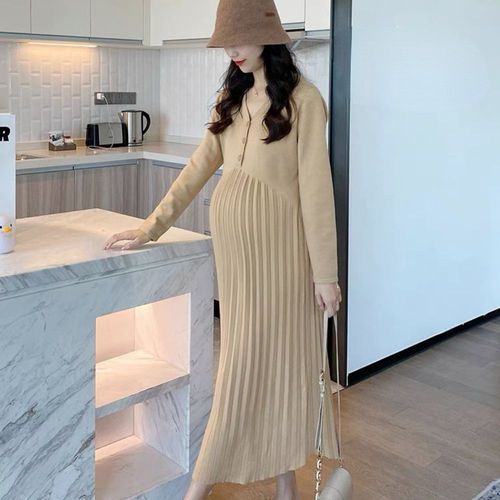 Alterfur S-Robe Éducative Pour Femme Enceinte,Vêtements De Grossesse Doux,Manches Sulf,Col En V,Taille Haute,Printemps Et Automne