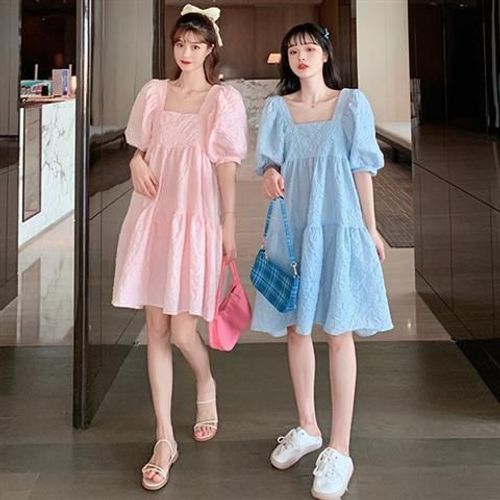 Robe Amincissante À Col Carré Et Manches Bouffantes Pour Femme,Tenue Amincissante De Style Français Doux