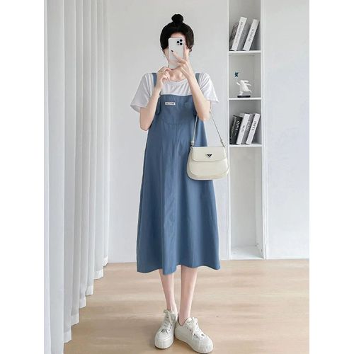 Robe De Grossesse Mi-Longue À Bretelles Réglables,Deux Pièces,Design Icidal,Vêtements D'été À La Mode