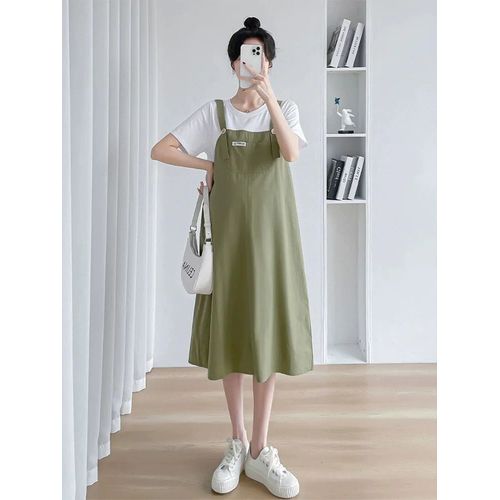 Robe De Grossesse Mi-Longue À Bretelles Réglables,Deux Pièces,Design Icidal,Vêtements D'été À La Mode