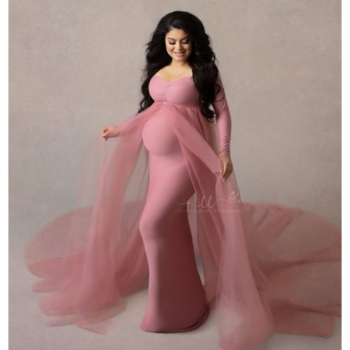 Robes De Maternité Roses,Accessoires De Photographie Sans Épaule,Longue Robe De Grossesse Pour Femmes Enceintes,Robe Longue,Baby Shower,Séance Photo