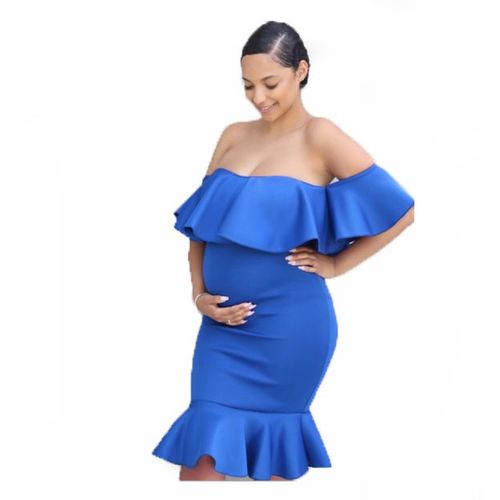 Robe De Soirée De Grossesse Artificiel Astique Pour Femme Enceinte,Tenue Sirène Une Pièce À Col À Volants,Tenue De Photographie
