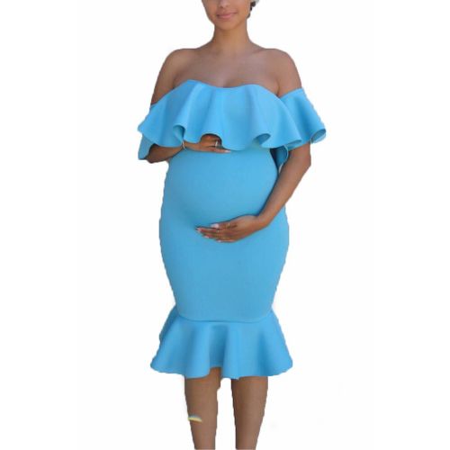 Robe De Soirée De Grossesse Artificiel Astique Pour Femme Enceinte,Tenue Sirène Une Pièce À Col À Volants,Tenue De Photographie