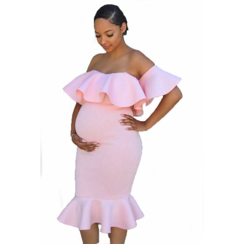 Robe De Soirée De Grossesse Artificiel Astique Pour Femme Enceinte,Tenue Sirène Une Pièce À Col À Volants,Tenue De Photographie