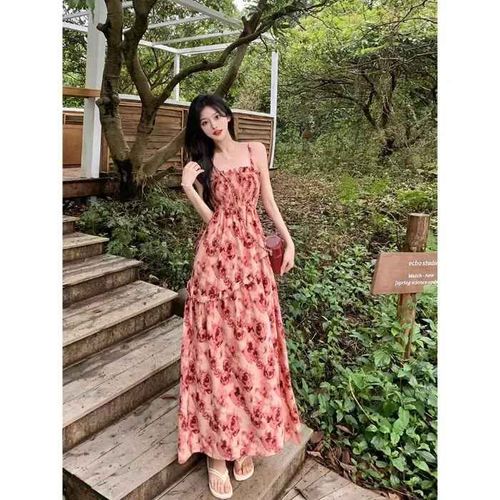Robe Longue Plissée Taille Haute À Fleurs,Robe Licou Élégante,Robe Patchwork,Style Bohème,Encolure Dégagée,Doux,Vacances,Été,