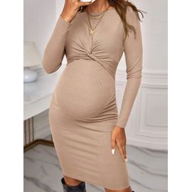 Robe En Tricot À Manches Sulfpour Femme Enceinte,Tenue De Grossesse Décontractée,Couleur Unie,Vêtements Maternels,Collection Automne Hiver