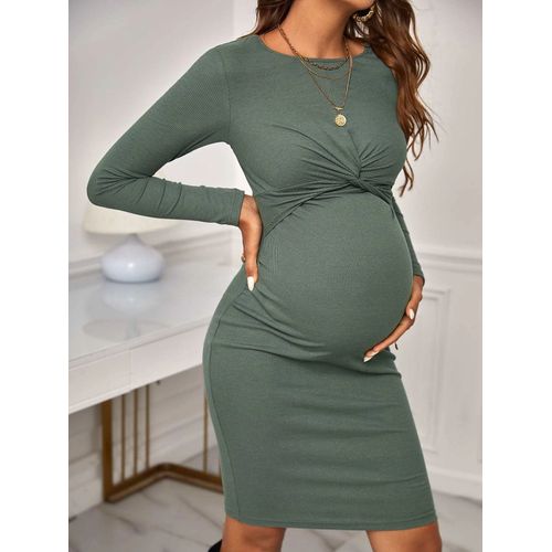 Robe En Tricot À Manches Sulfpour Femme Enceinte,Tenue De Grossesse Décontractée,Couleur Unie,Vêtements Maternels,Collection Automne Hiver