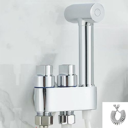 Ensemble de Pistolet de Pulvérisation de Toilette,Chrome/Gris,Laiton,Bidet à Main,Pommeau de Douche,Auto Livres,Fixation - Type Silver Set D
