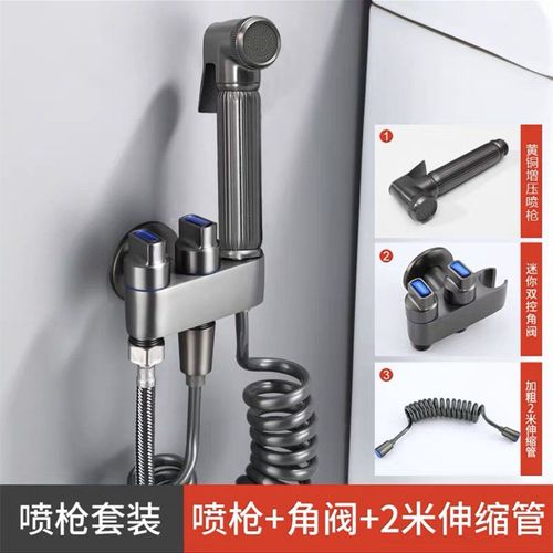 Ensemble de Pistolet de Pulvérisation de Toilette,Chrome/Gris,Laiton,Bidet à Main,Pommeau de Douche,Auto Livres,Fixation - Type Gray Set B