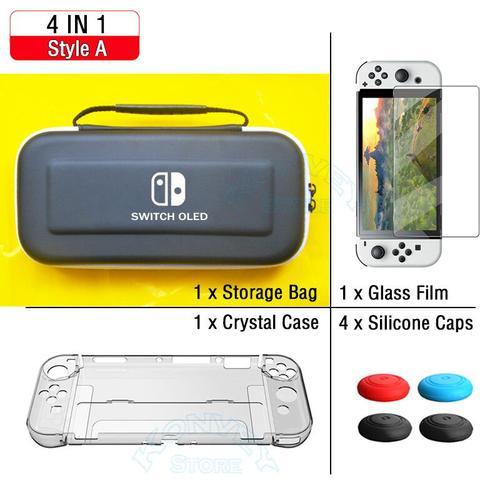 Étui Oled Pour Nintendo Switch,Coque En Cristal,Film En Verre D'écran,Housse,Rangement,Accessoires Oled,4 En 1 - Type 4in1 Style A