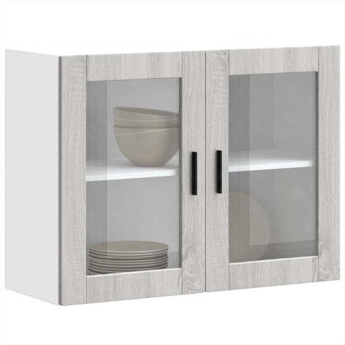 Vidaxl Armoire Murale De Cuisine Avec Porte En Verre Porto Sonoma Gris