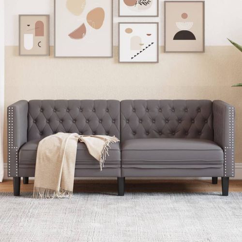 Vidaxl Canapé À 2 Places Chesterfield Gris Similicuir