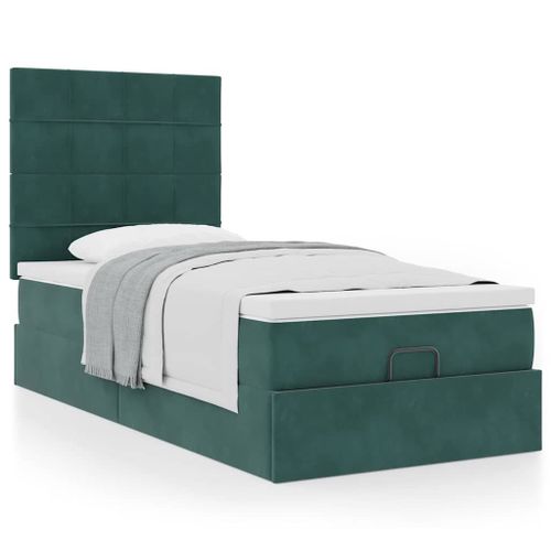 Vidaxl Cadre De Lit Ottoman Avec Matelas Vert Foncé 100x200 Cm Velours