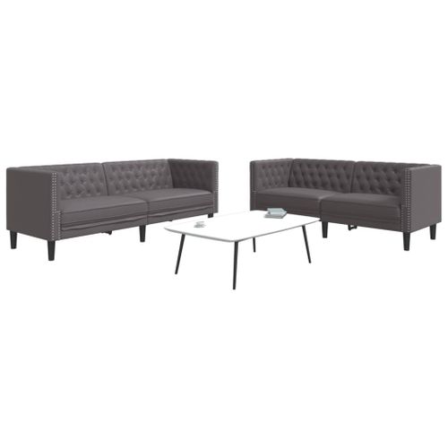 Vidaxl Ensemble De Canapé Chesterfield 2 Pcs Gris Similicuir