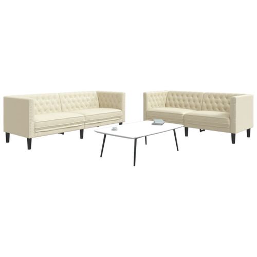 Vidaxl Ensemble De Canapé Chesterfield 2 Pcs Crème Similicuir