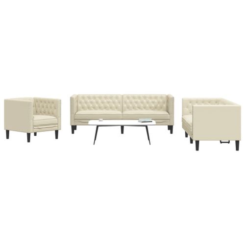 Vidaxl Ensemble De Canapé Chesterfield 3 Pcs Crème Similicuir