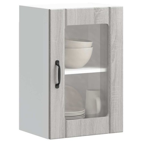 Vidaxl Armoire Murale De Cuisine Avec Porte En Verre Lucca Sonoma Gris