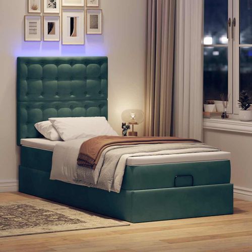 Vidaxl Cadre De Lit Ottoman Avec Matelas Vert Foncé 100x200 Cm Velours