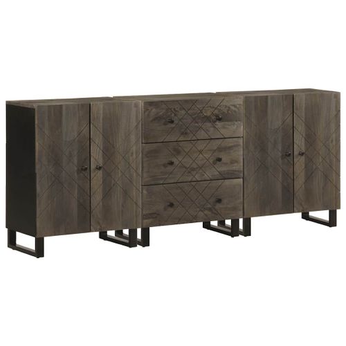 Vidaxl Buffets 3 Pcs Noir 60x33x75 Cm Bois Massif De Manguier